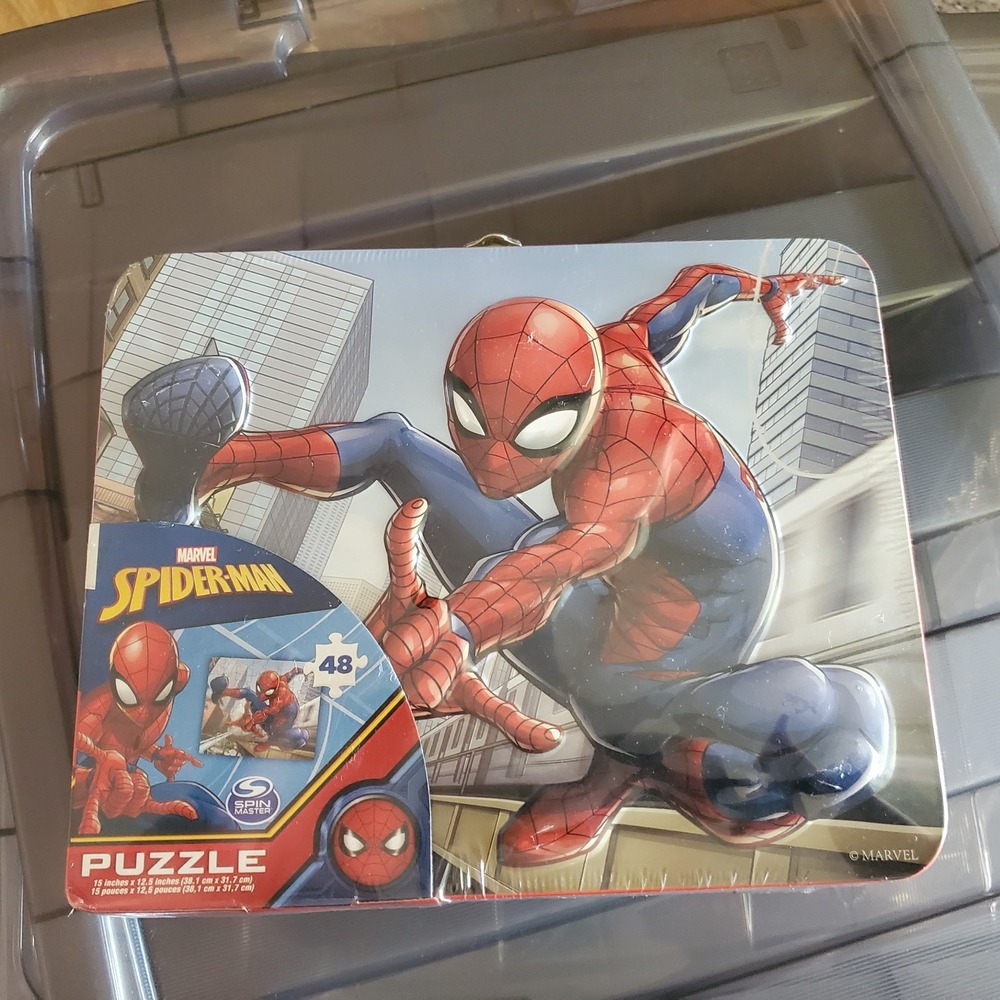 SEALED Spiderman Large Lunch Tin Box with 48 pc puzzle inside